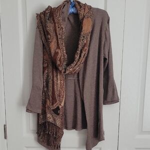 Kim Rogers Taupe Cardigan with Paisley Scarf